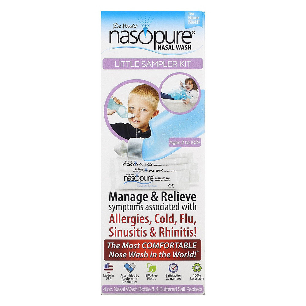 Nasopure Little Sampler Kit Nasal Wash with Buffered Salt Packets, 4 oz Nasal wash Bottle, Buffered Salt Packets, 4 Ea